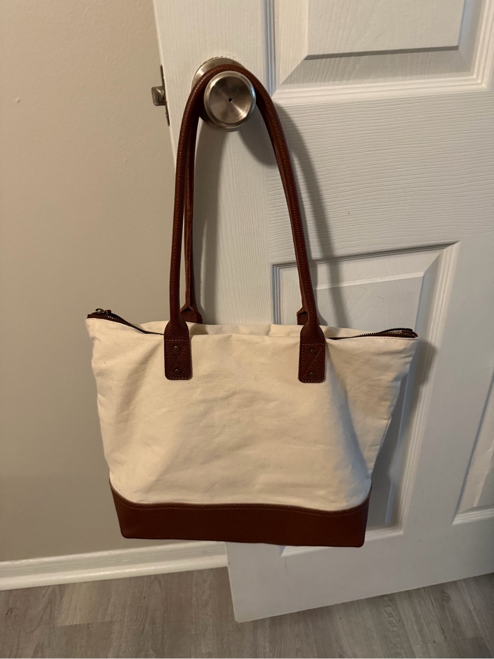 Portland Leather Goods Canvas Tote - Cream & Brown - Picture 3 of 3